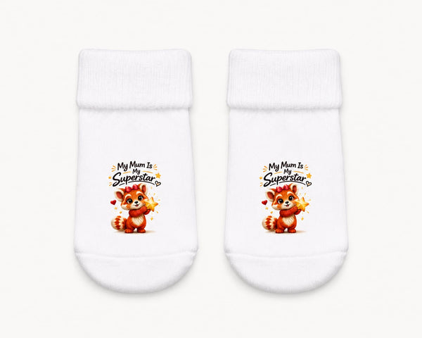 Castino® My Mum Is My Superstar Baby Socks | Tina Red Panda Design